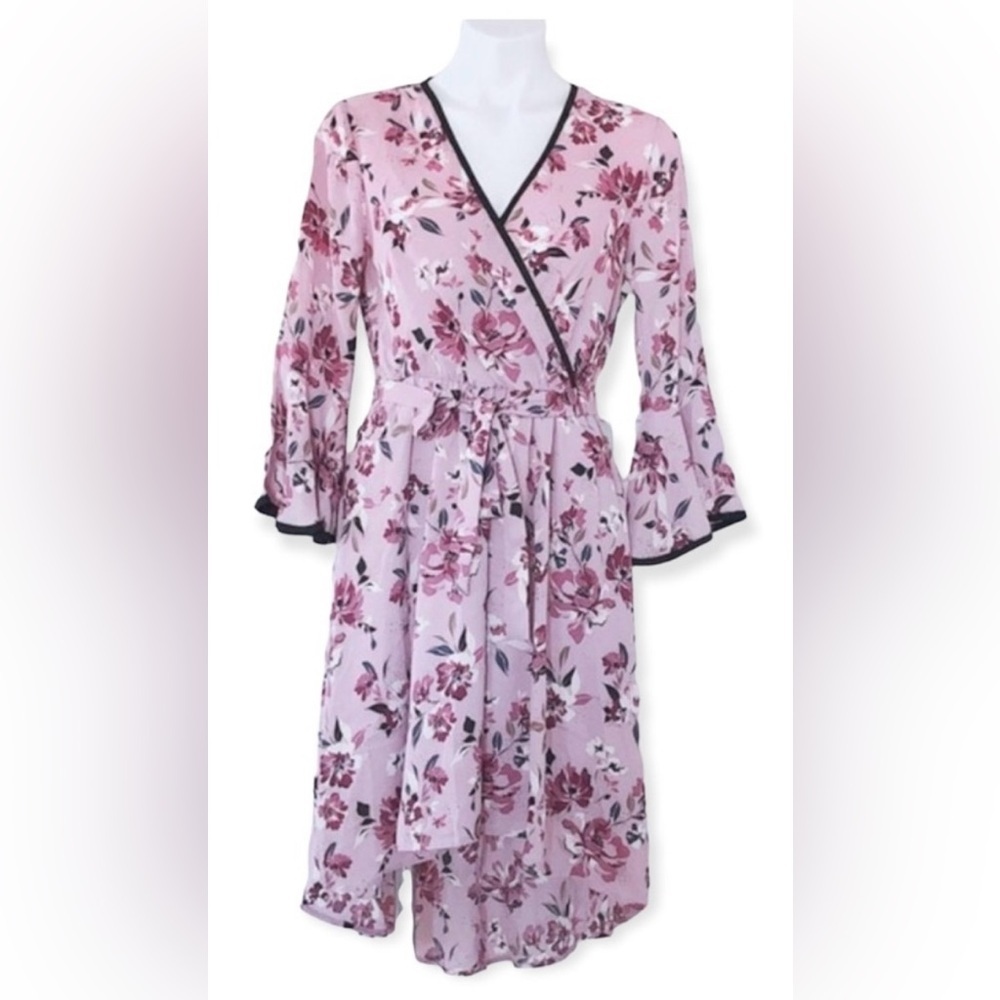 June & Hudson Floral Long Sleeve Dress in Pink and Black